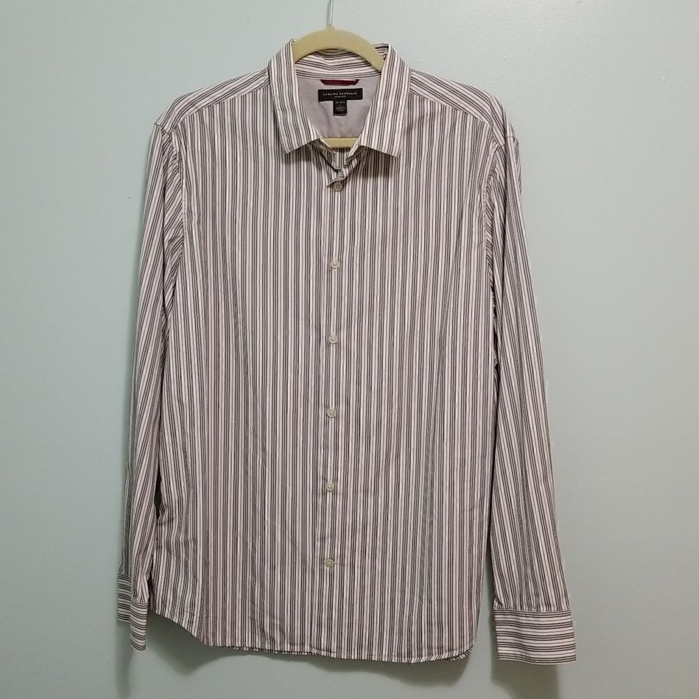 Banana Republic,  slim fit grey/red/white button down.  Size L ( 16-16.5).